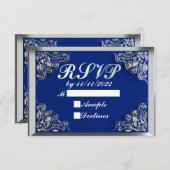 50e verjaardag of Jubileum Regal Silver Blue RSVP Kaartje (Voorkant / Achterkant)