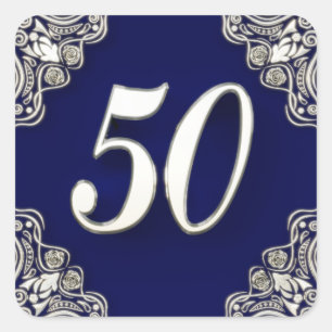50e verjaardag of Jubileum Regal Silver Blue Vierkante Sticker