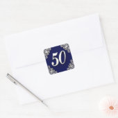 50e verjaardag of Jubileum Regal Silver Blue Vierkante Sticker (Envelop)