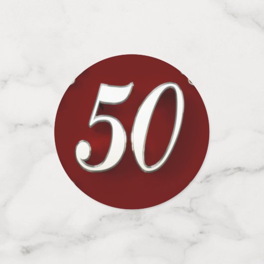 50e Verjaardag of Jubileum Regal Silver en Red Confetti (Kleine voorkant)