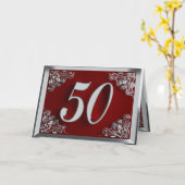 50e Verjaardag of Jubileum Regal Silver en Red Kaart (Gele Bloem)
