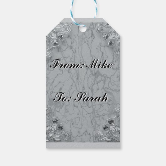 50e Verjaardag of Jubileum Regal Silver Marble Cadeaulabel (Achterkant)