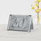 50e Verjaardag of Jubileum Regal Silver Marble Kaart (Gele Bloem)