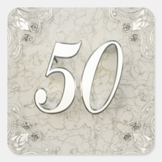 50e Verjaardag of Jubileum Regal Silver Marble Vierkante Sticker (Voorkant)