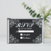 50e Verjaardag of Jubileum Regal Silver Zwart RSVP Kaartje (Staand voorkant)