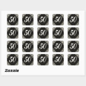 50e Verjaardag of Jubileum Regal Silver Zwart Vierkante Sticker (Vel)