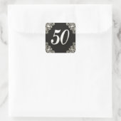 50e Verjaardag of Jubileum Regal Silver Zwart Vierkante Sticker (Tas)