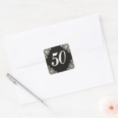 50e Verjaardag of Jubileum Regal Silver Zwart Vierkante Sticker (Envelop)