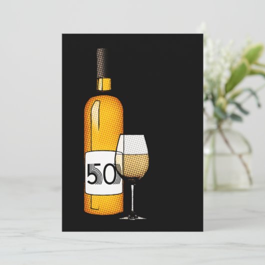 50e verjaardag of verjaardag : wijnfles en glas kaart (Staand voorkant)