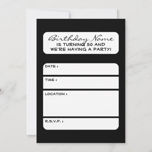 50e verjaardag of verjaardag : wijnfles en glas kaart (Achterkant)