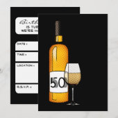 50e verjaardag of verjaardag : wijnfles en glas kaart (Voorkant / Achterkant)