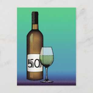 50e verjaardag of verjaardag : wijnfles & glas briefkaart