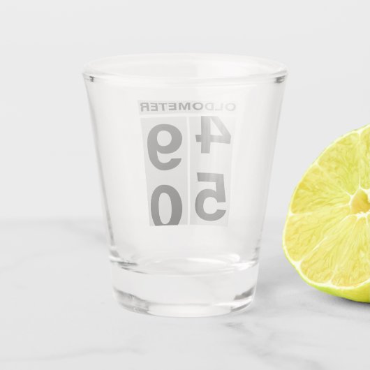 50e verjaardag Oldometer Shot Glass Shot Glas (Achterkant)