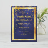 50e verjaardag op middernacht blauw goudlijst kaart (Staand voorkant)