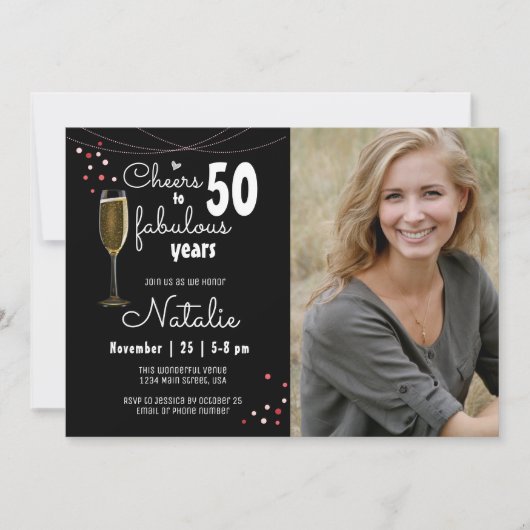 50e verjaardag op vijftig Fabulous Years Black Kaart (Voorkant)