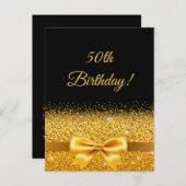 50e verjaardag op zwarte pagina met gouden booguit briefkaart (Voorkant / Achterkant)