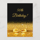 50e verjaardag op zwarte pagina met gouden booguit briefkaart (Voorkant)