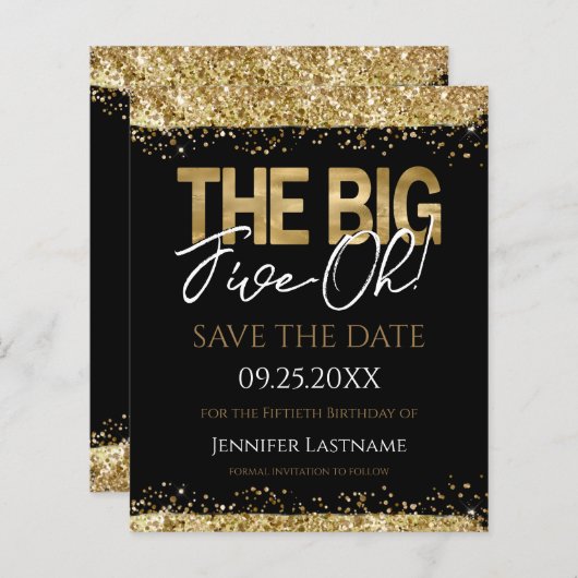 50e verjaardag Opslaan van de datum Begrotingsuitn (Voorkant / Achterkant)