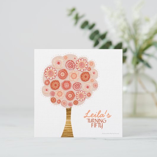 50e verjaardag Oranje uitnodiging om bloesem te bl (Staand voorkant)