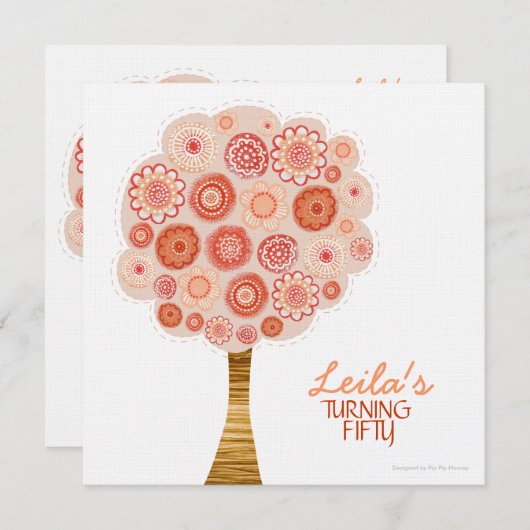 50e verjaardag Oranje uitnodiging om bloesem te bl (Voorkant / Achterkant)