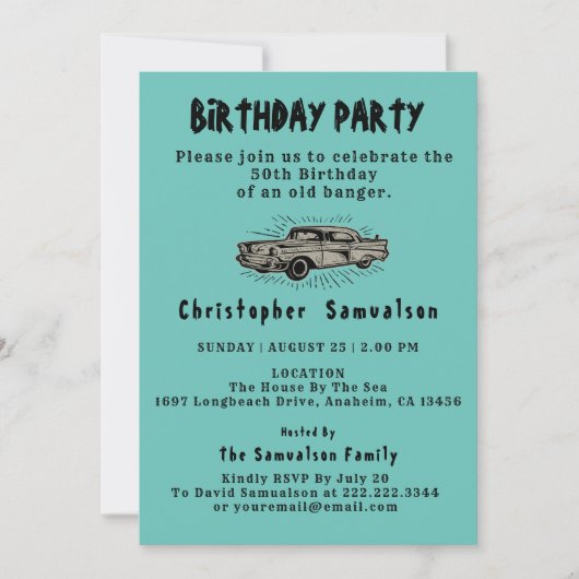 50e Verjaardag Oude Banger Car Enthusiast  Kaart (Voorkant)