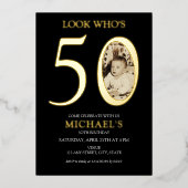 50e verjaardag oude foto goud folie uitnodiging (Voorkant)