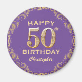 50e verjaardag Paars en Glitter Lijst van de Parti Magneet (Voorkant)