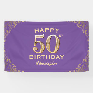 50e verjaardag Paars en Glitter Lijst van de Parti Spandoek