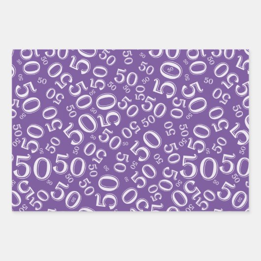 50e verjaardag Paars en wit Random Number Patroon Inpakpapier Vel (Voorkant 2)