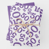 50e verjaardag Paars en wit Random Number Patroon Inpakpapier Vel (In situ)