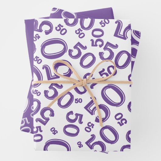 50e verjaardag Paars en wit Random Number Patroon Inpakpapier Vel (In situ)