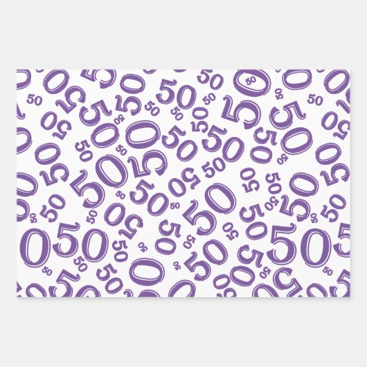 50e verjaardag Paars en wit Random Number Patroon Inpakpapier Vel (Voorkant)