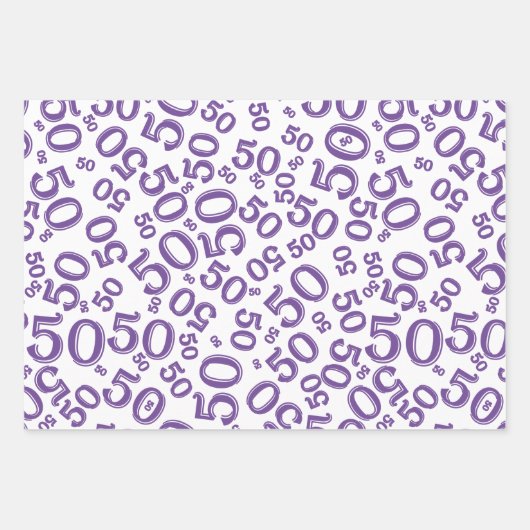 50e verjaardag Paars en wit Random Number Patroon Inpakpapier Vel (Voorkant 2)