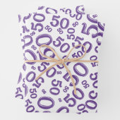 50e verjaardag Paars en wit Random Number Patroon Inpakpapier Vel (In situ)