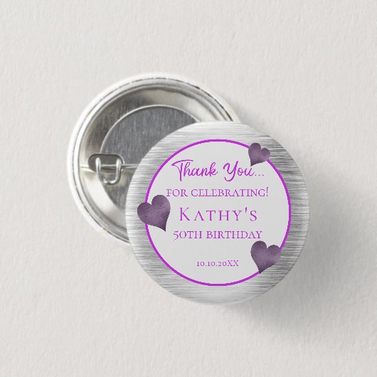 50e verjaardag Paars en zilver Ronde Button 3,2 Cm (Voorkant /achterkant)