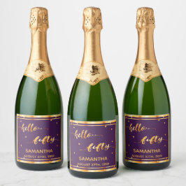 50e verjaardag paars goud hallo 50 naammanuscript sparkling wijnetiket