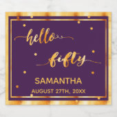 50e verjaardag paars goud hallo 50 naammanuscript sparkling wijnetiket (Enkel label)