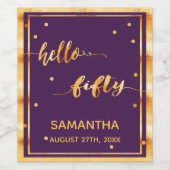 50e verjaardag paars goud hallo 50 naammanuscript wijn etiket (Enkel label)