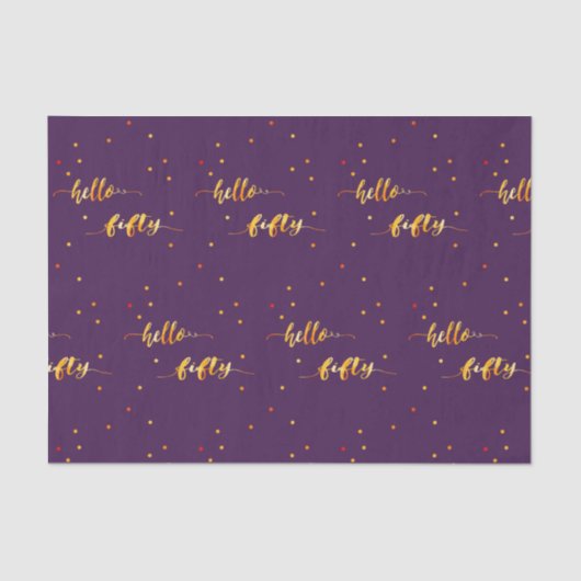 50e verjaardag paars goud hallo 50 typografie tissuepapier (Voorkant)