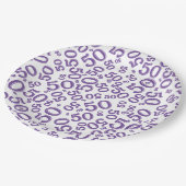 50e verjaardag Paars/wit nummerpatroon Papieren Bordje (Gekanteld)