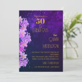 50e verjaardag Paarse Bloemen Goud Trendig Kaart (Staand voorkant)