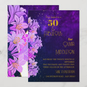 50e verjaardag Paarse Bloemen Goud Trendig Kaart (Voorkant / Achterkant)