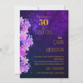 50e verjaardag Paarse Bloemen Goud Trendsettend Kaart (Voorkant)