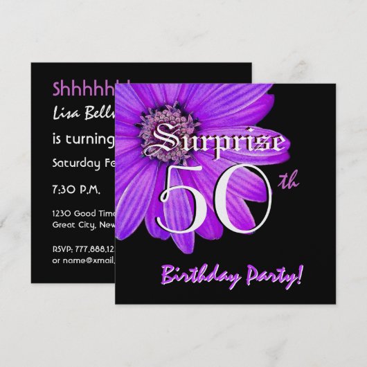 50e verjaardag Paarse Daisy W1874 Kaart (Voorkant / Achterkant)