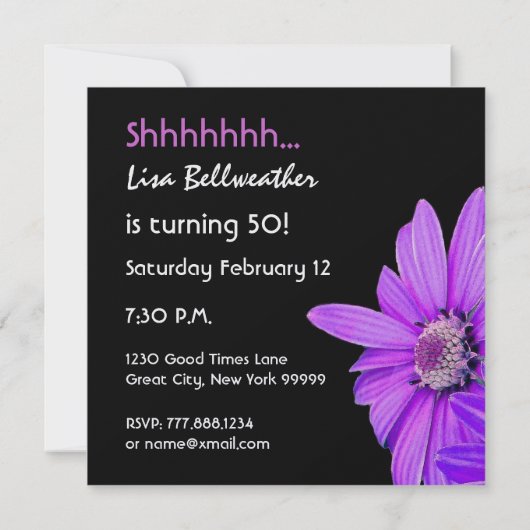 50e verjaardag Paarse Daisy W1874 Kaart (Achterkant)