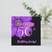 50e verjaardag Paarse Daisy W1874 Kaart (Staand voorkant)