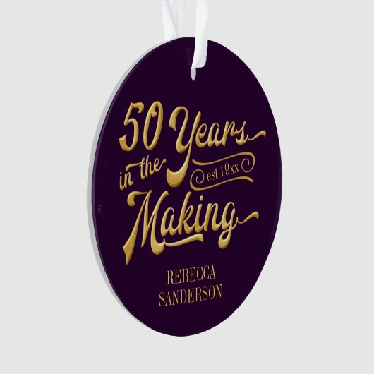 50e verjaardag Paarse en gouden foto Ornament (voorkant)