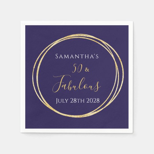 50e verjaardag Paarse en gouden verjaardagsfeestje Servet (Voorkant)