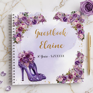 50e verjaardag Paarse Glitter Guestbook Notitieboek