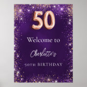 50e verjaardag paarse glitter schittert welkom poster (Voorkant)